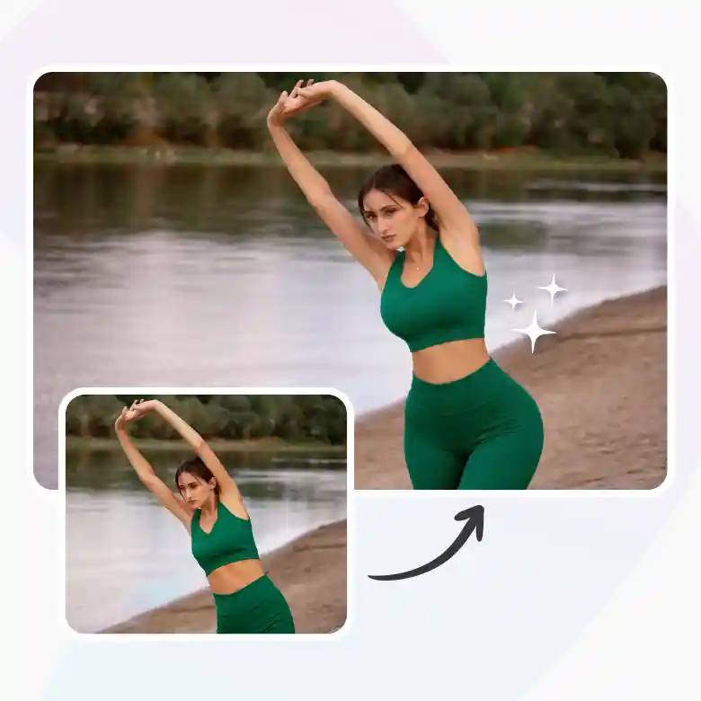 workout photo edited using AI body shape editor and AI waist slimmer for a defined hourglass figure.